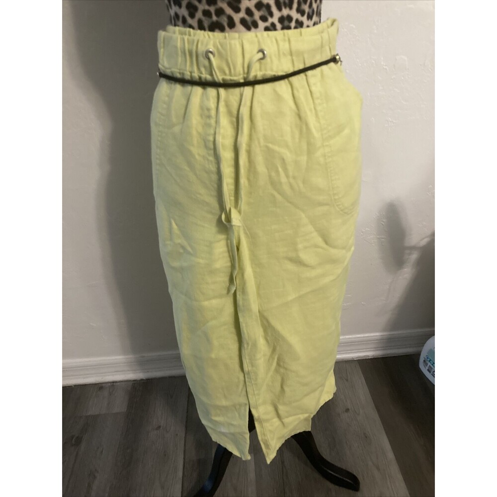 M & S collection pants size 16 Capri 100% LINEN draw string pockets yellow